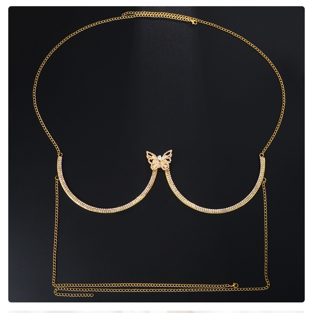 Gold Rhinestone Butterfly Chest Jewelry - Picture 2 of 2